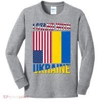 I Stand With Ukraine USA Flag Kids Long Sleeve Shirt thumb 0