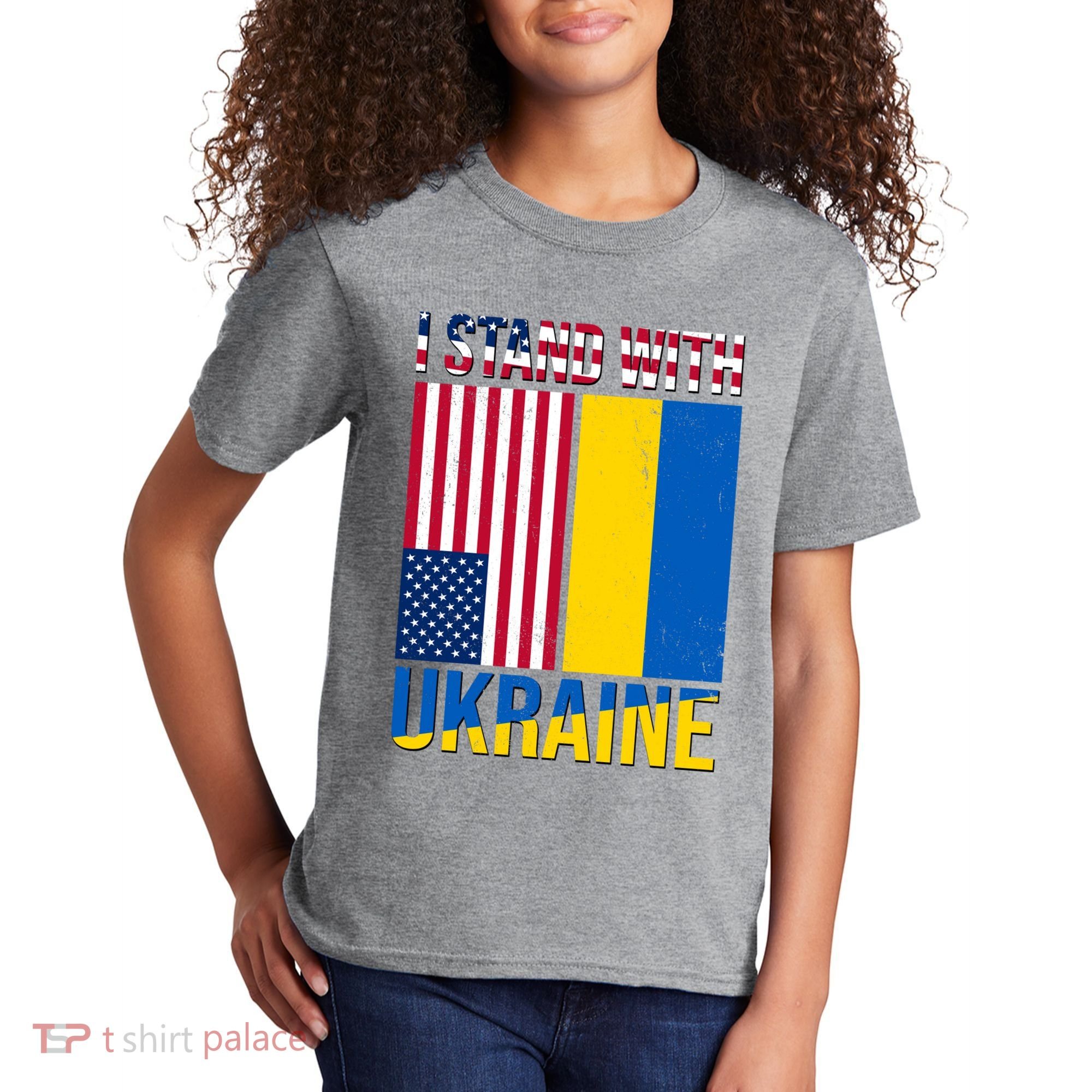 I Stand With Ukraine USA Flag Kids T-Shirt