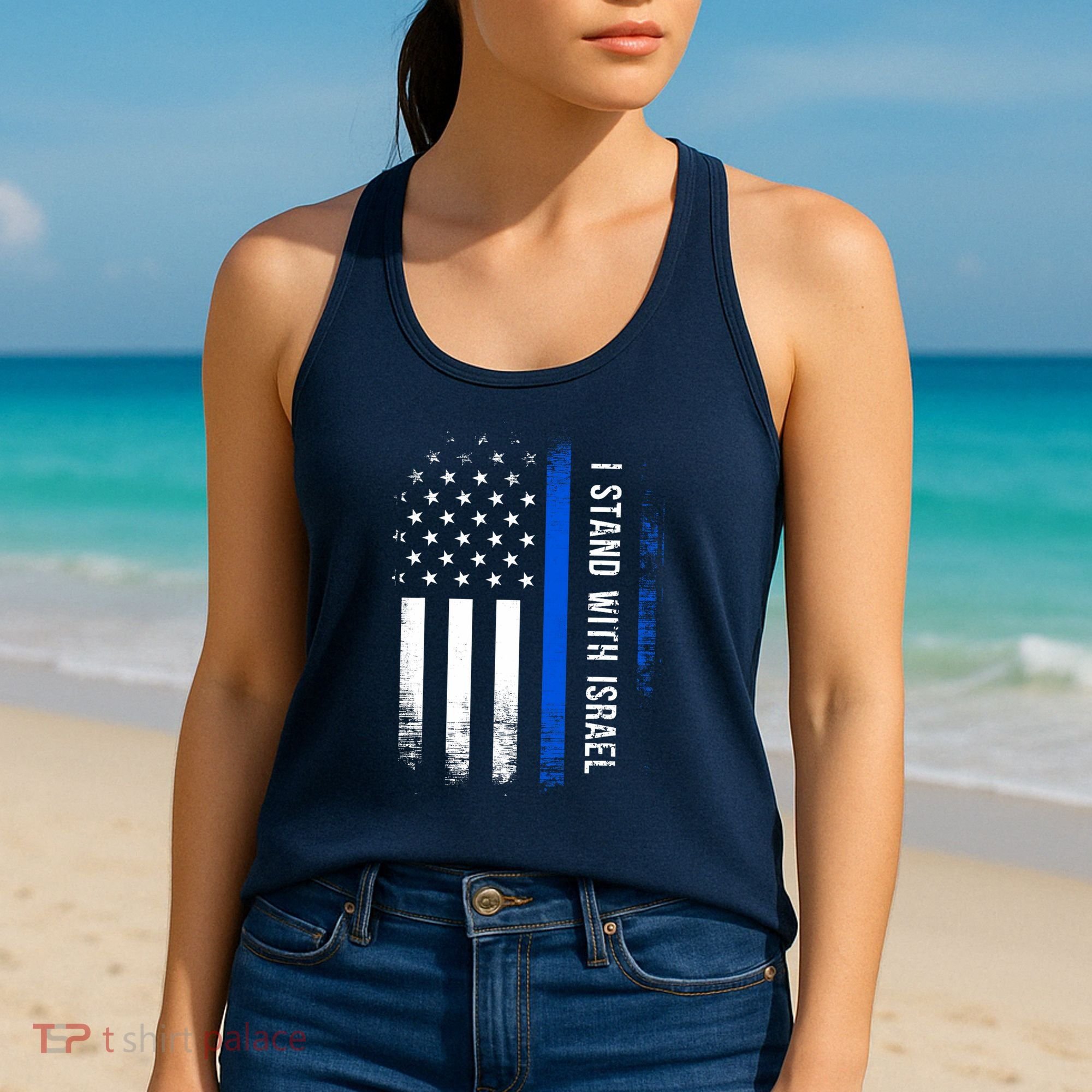 I Stand With Israel American Flag Jewish Freedom Solidarity Women's Tank Top