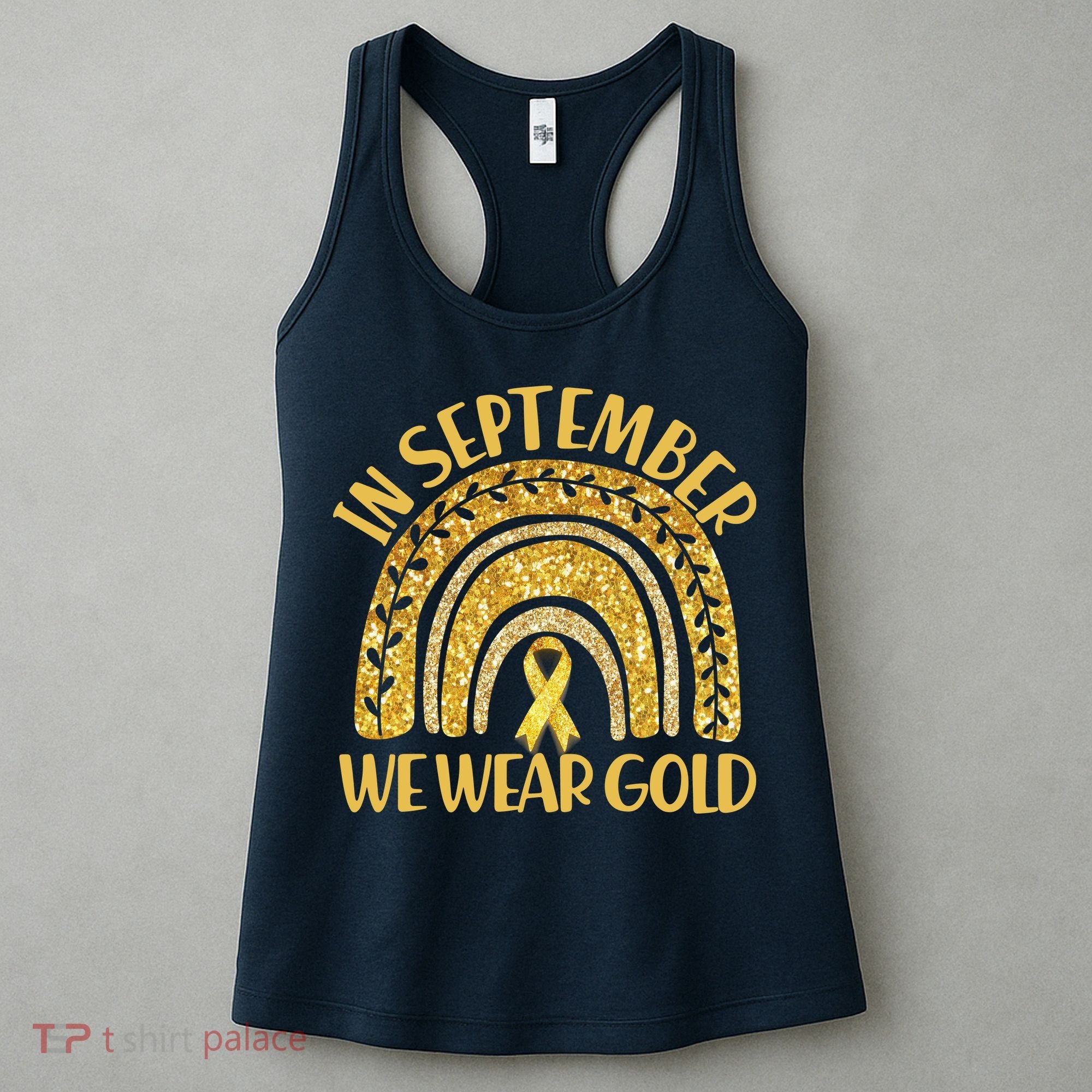 In September We Wear Gold Childhood Cancer Awareness Golden Rainbow Women's Tank Top
