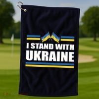 I Stand With Ukraine Ukrainian Flags Golf Towel thumb 1