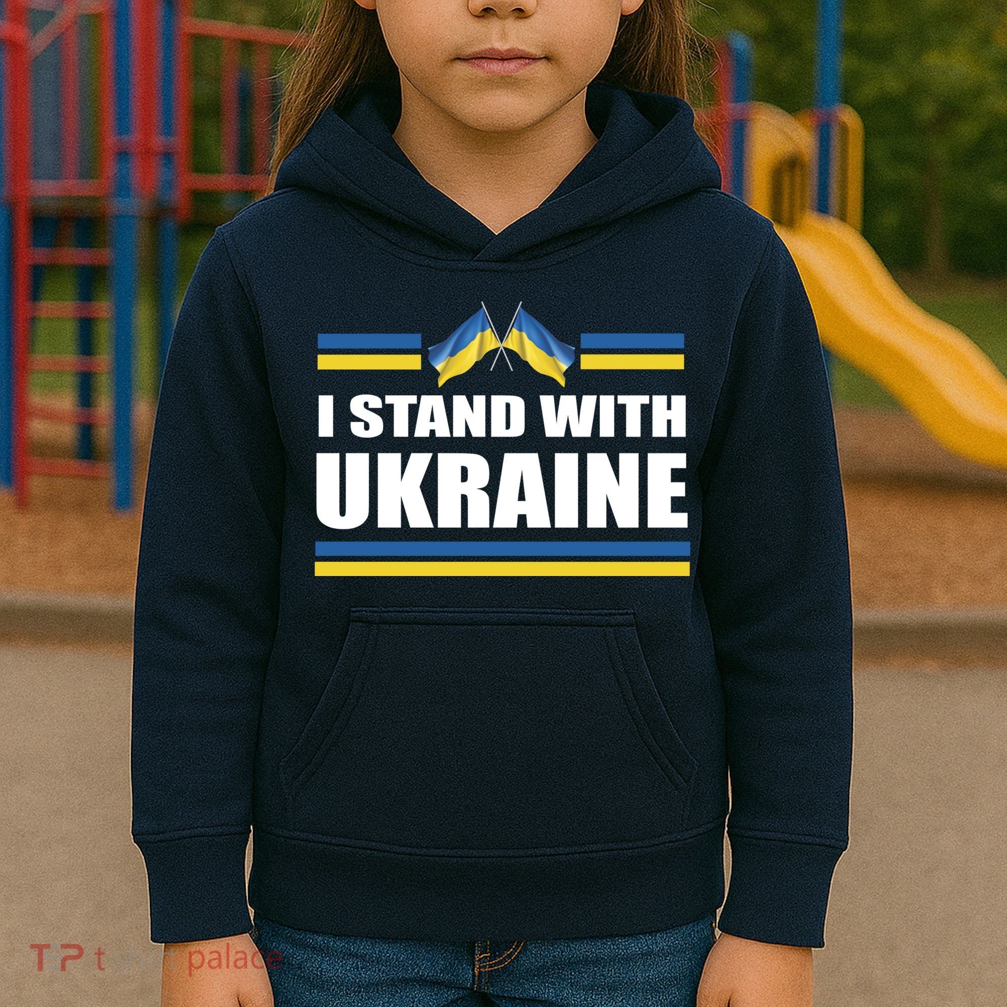 I Stand With Ukraine Ukrainian Flags Kids Hoodie