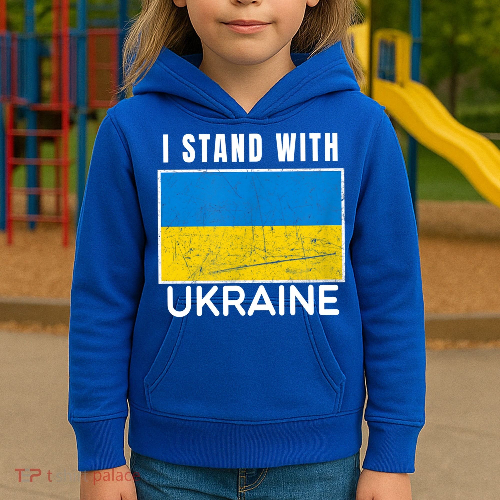 I Stand With Ukraine Flag For Ukrainian Lover Gift Kids Hoodie