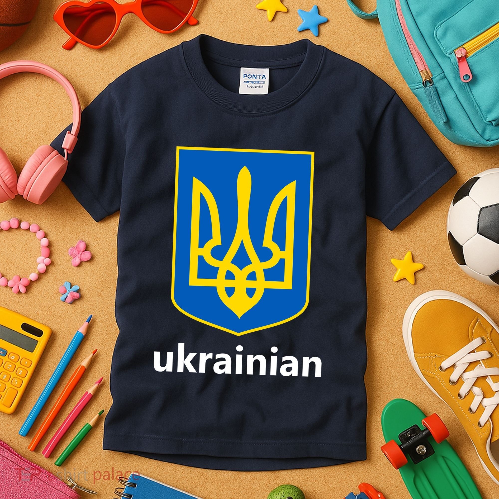 I Stand With Ukraine USA Support Ukrainian Pride Trident Kids T-Shirt