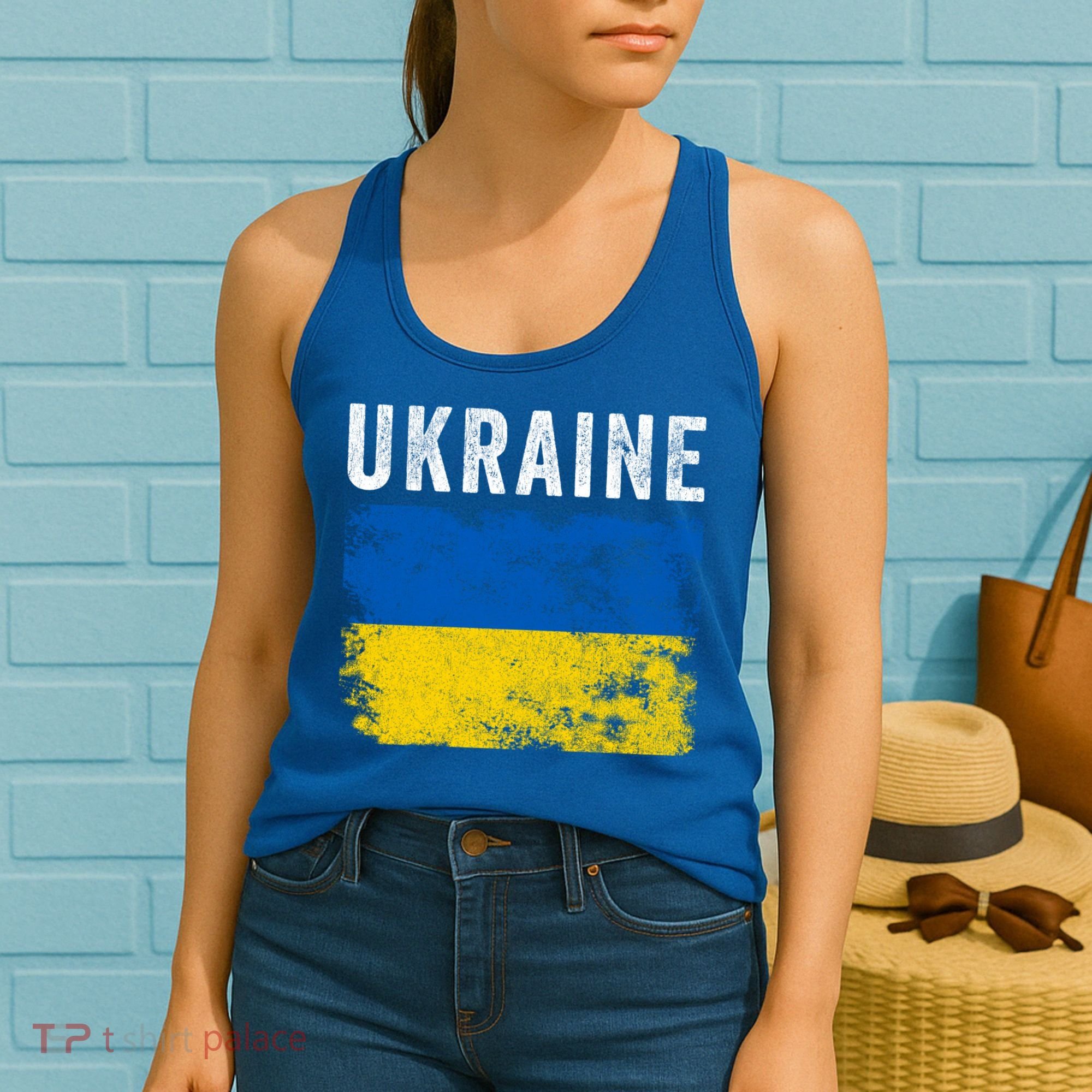 I Stand With Ukraine Flag Yellow And Blue Support The Ukranian Gift Women's Tank Top