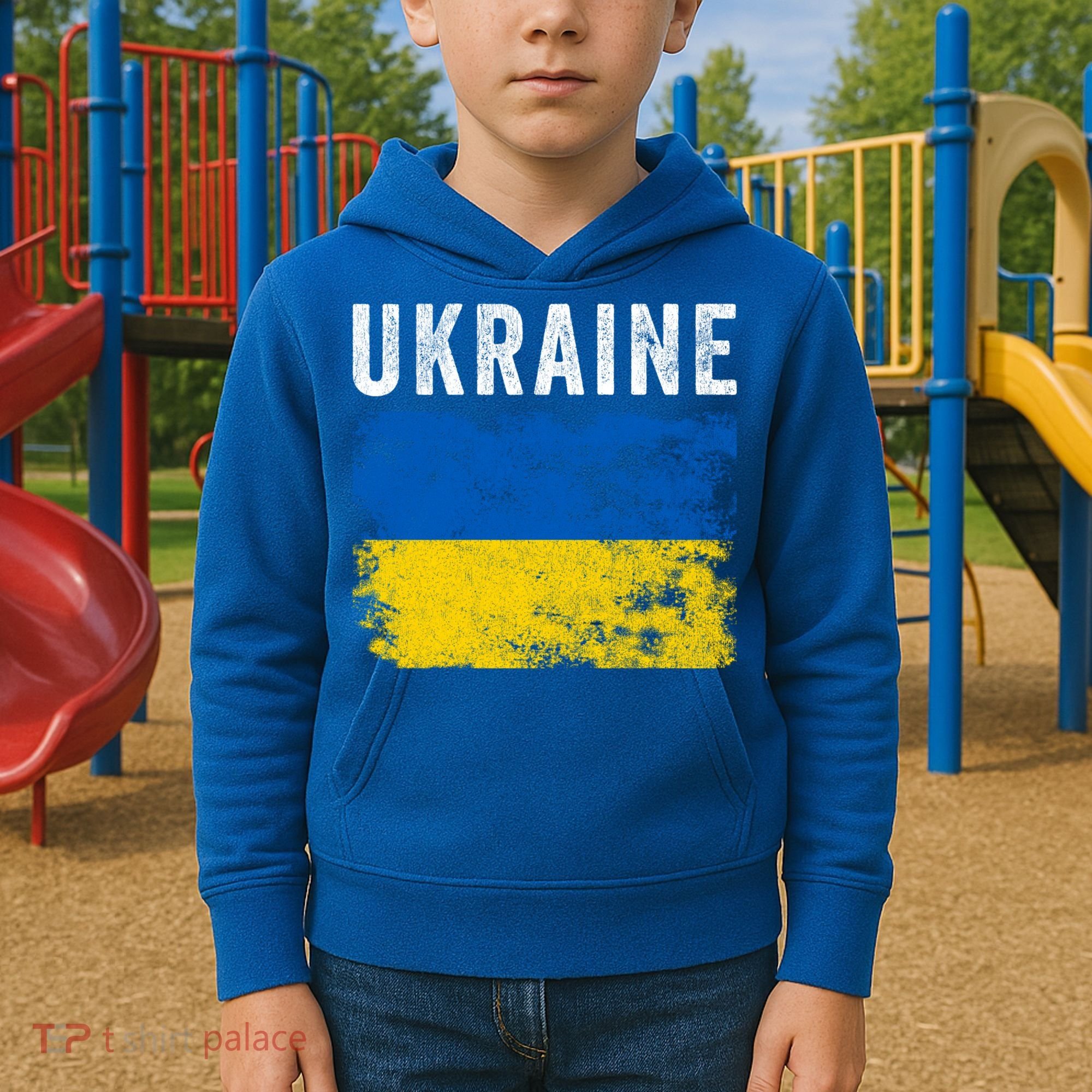 I Stand With Ukraine Flag Yellow And Blue Support The Ukranian Gift Kids Hoodie