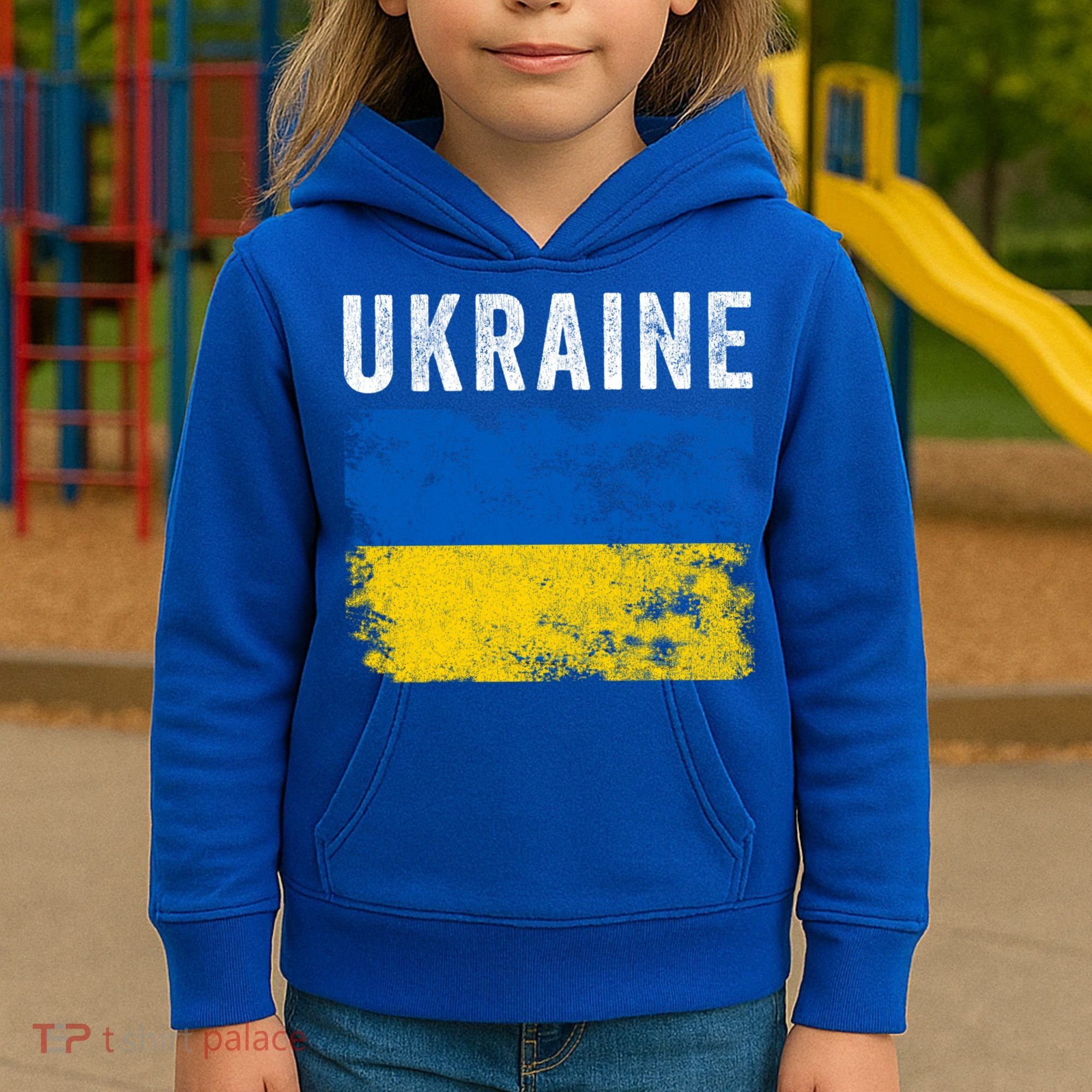 I Stand With Ukraine Flag Yellow And Blue Support The Ukranian Gift Kids Hoodie