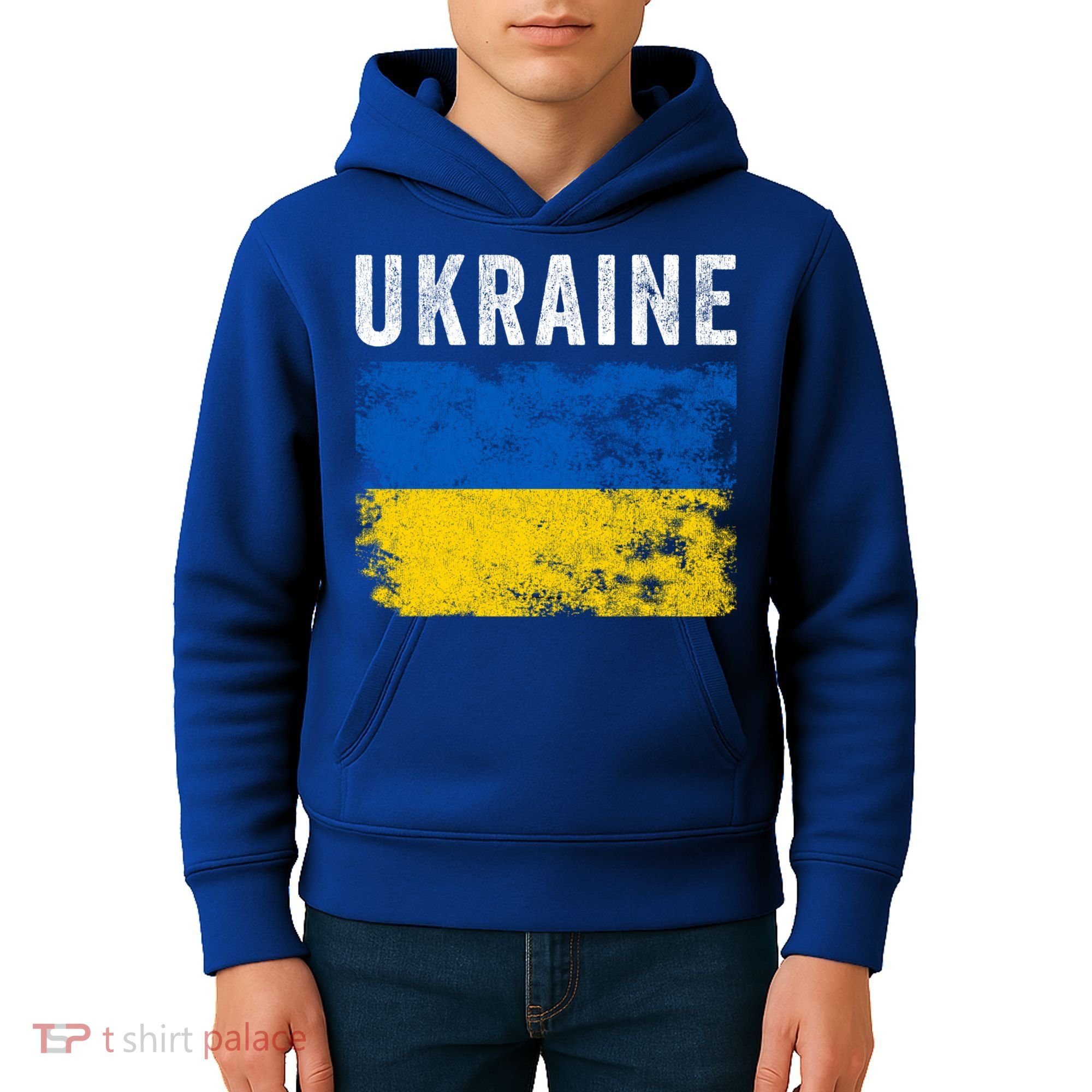 I Stand With Ukraine Flag Yellow And Blue Support The Ukranian Gift Kids Hoodie