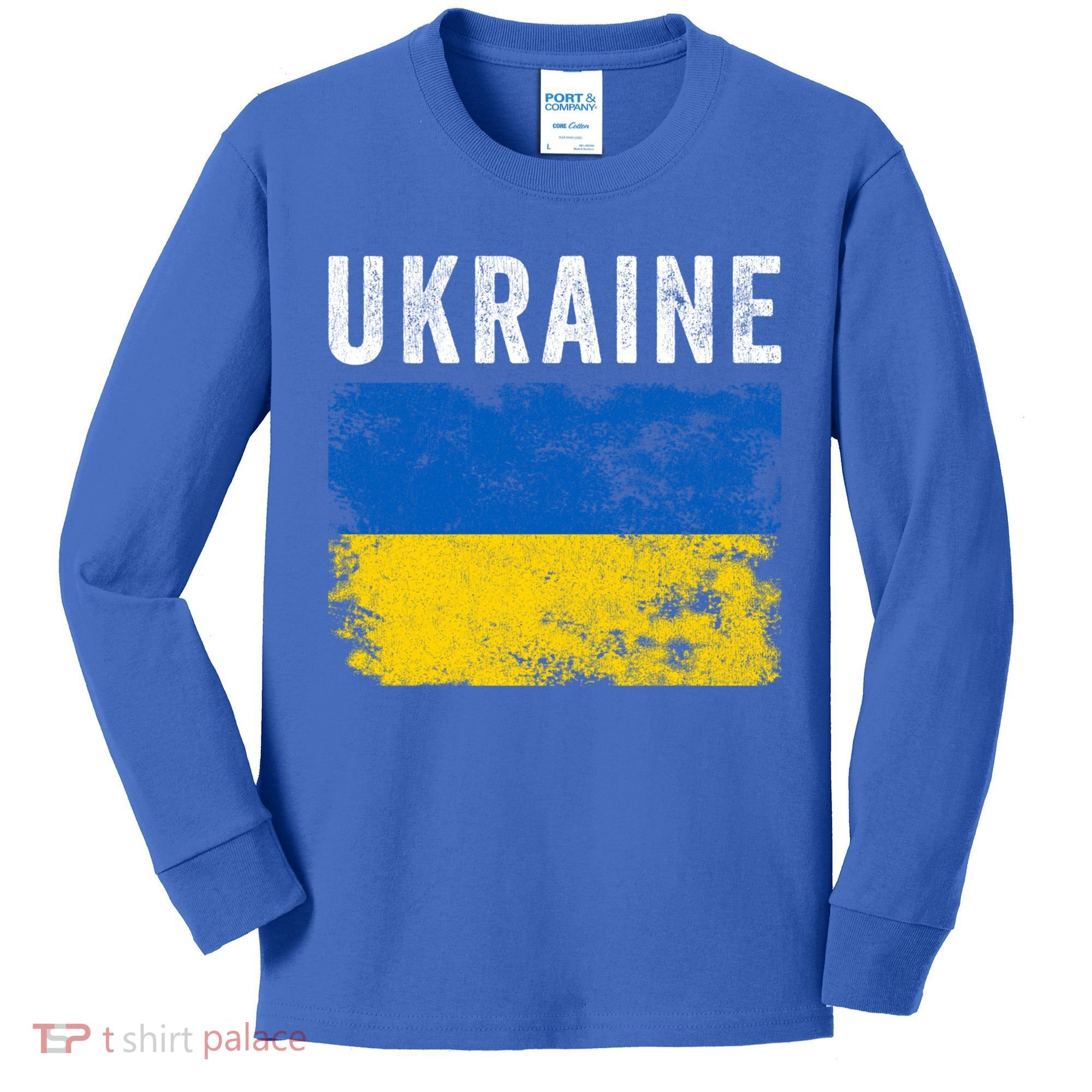 I Stand With Ukraine Flag Yellow And Blue Support The Ukranian Gift Kids Long Sleeve Shirt