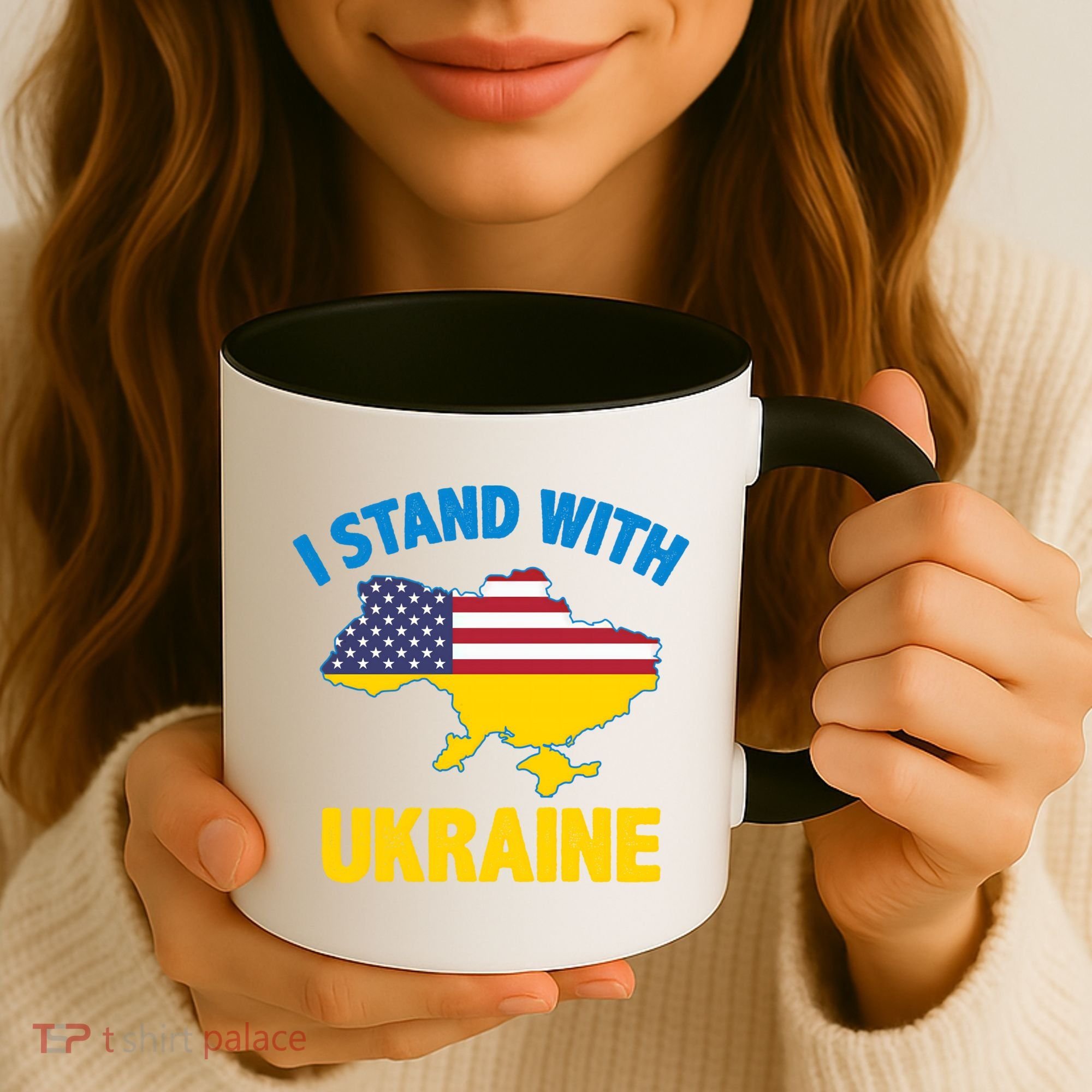 I Stand With Ukraine Map American Flag Us Support Ukrainian Gift Coffee Mug