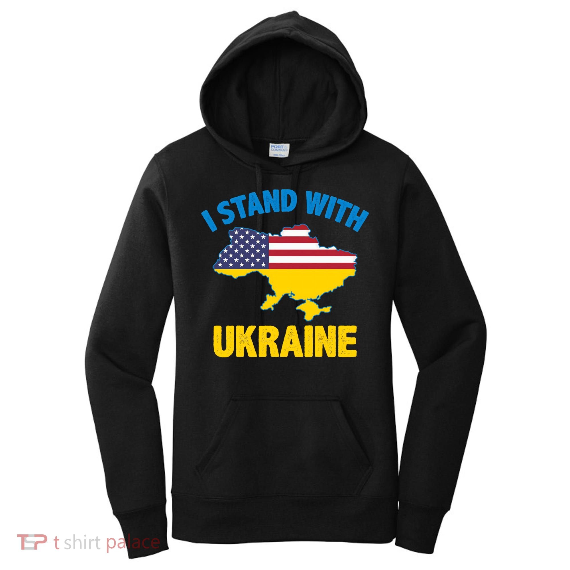 I Stand With Ukraine Map American Flag Us Support Ukrainian Gift Women's Hoodie