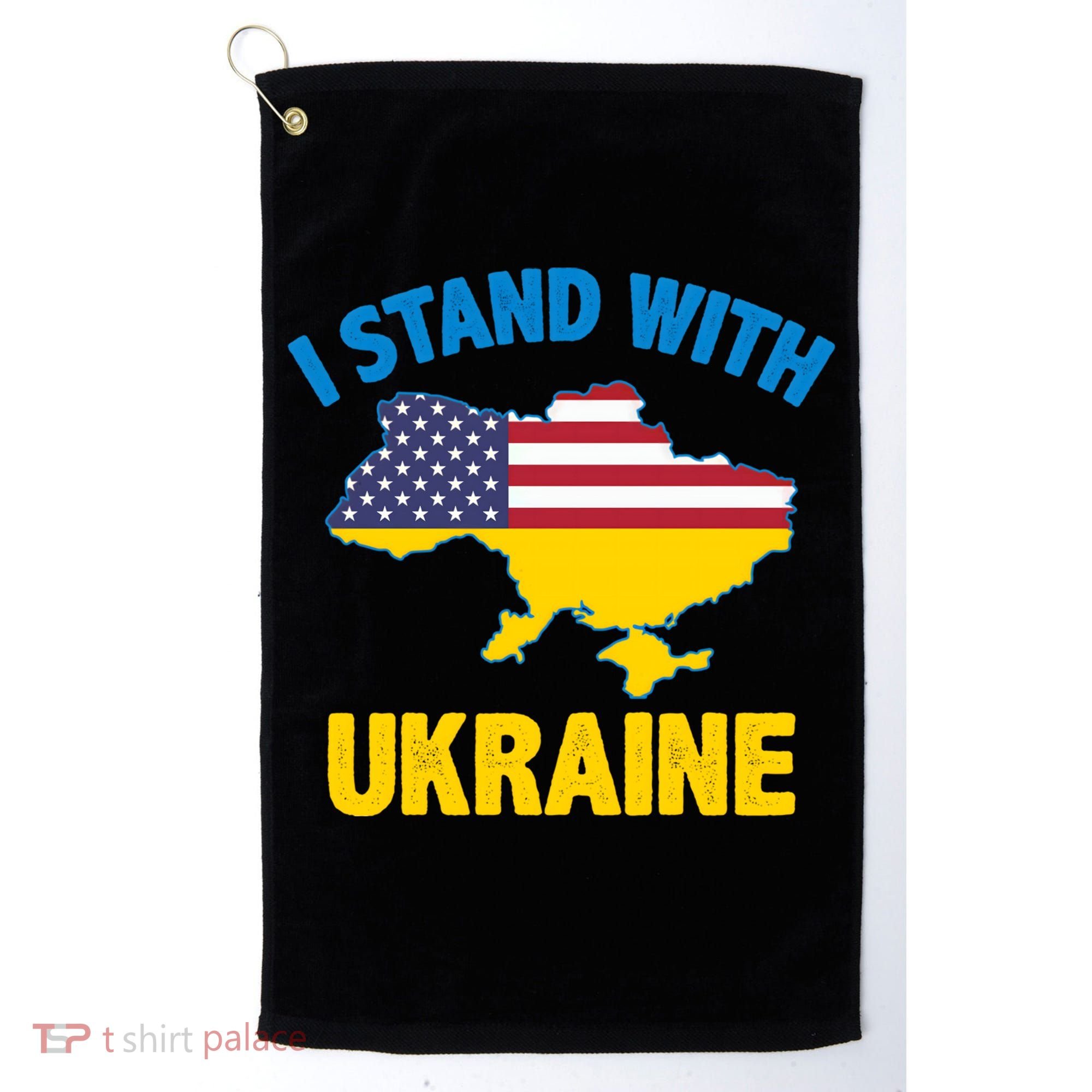 I Stand With Ukraine Map American Flag Us Support Ukrainian Gift Golf Towel
