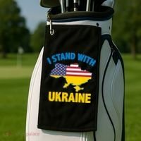 I Stand With Ukraine Map American Flag Us Support Ukrainian Gift Golf Towel thumb 2
