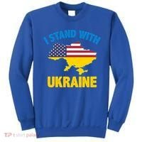I Stand With Ukraine Map American Flag Us Support Ukrainian Gift Sweatshirt thumb 0