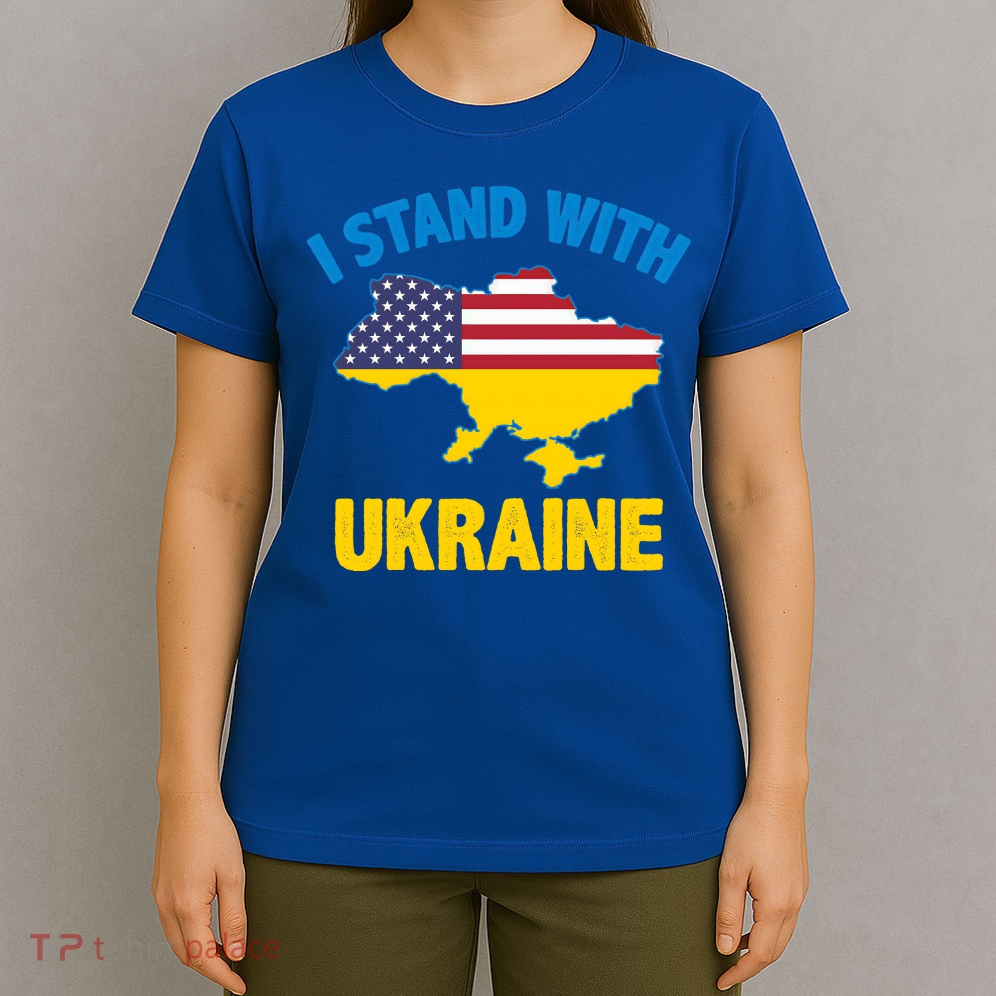 I Stand With Ukraine Map American Flag Us Support Ukrainian Gift T-Shirt