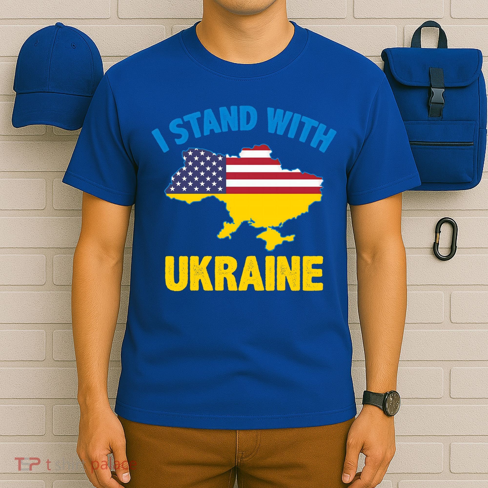 I Stand With Ukraine Map American Flag Us Support Ukrainian Gift T-Shirt