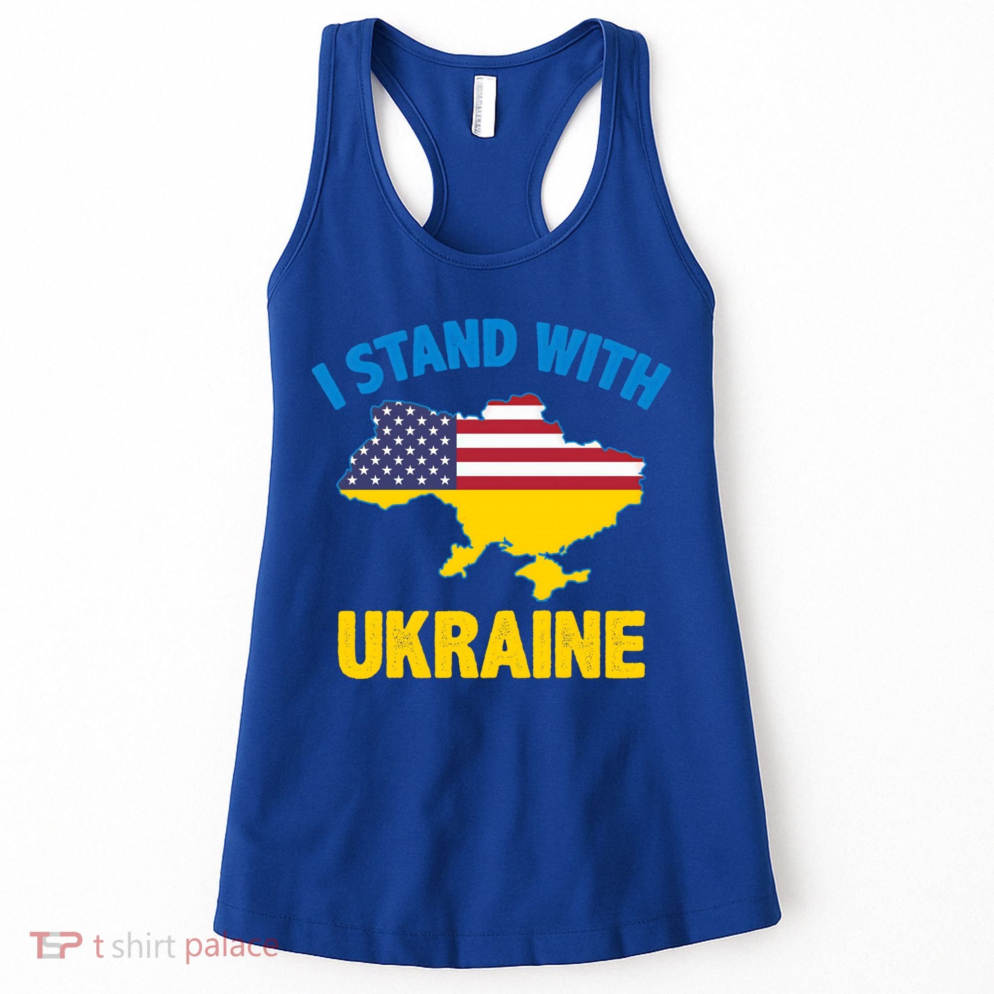 I Stand With Ukraine Map American Flag Us Support Ukrainian Gift Women's Tank Top