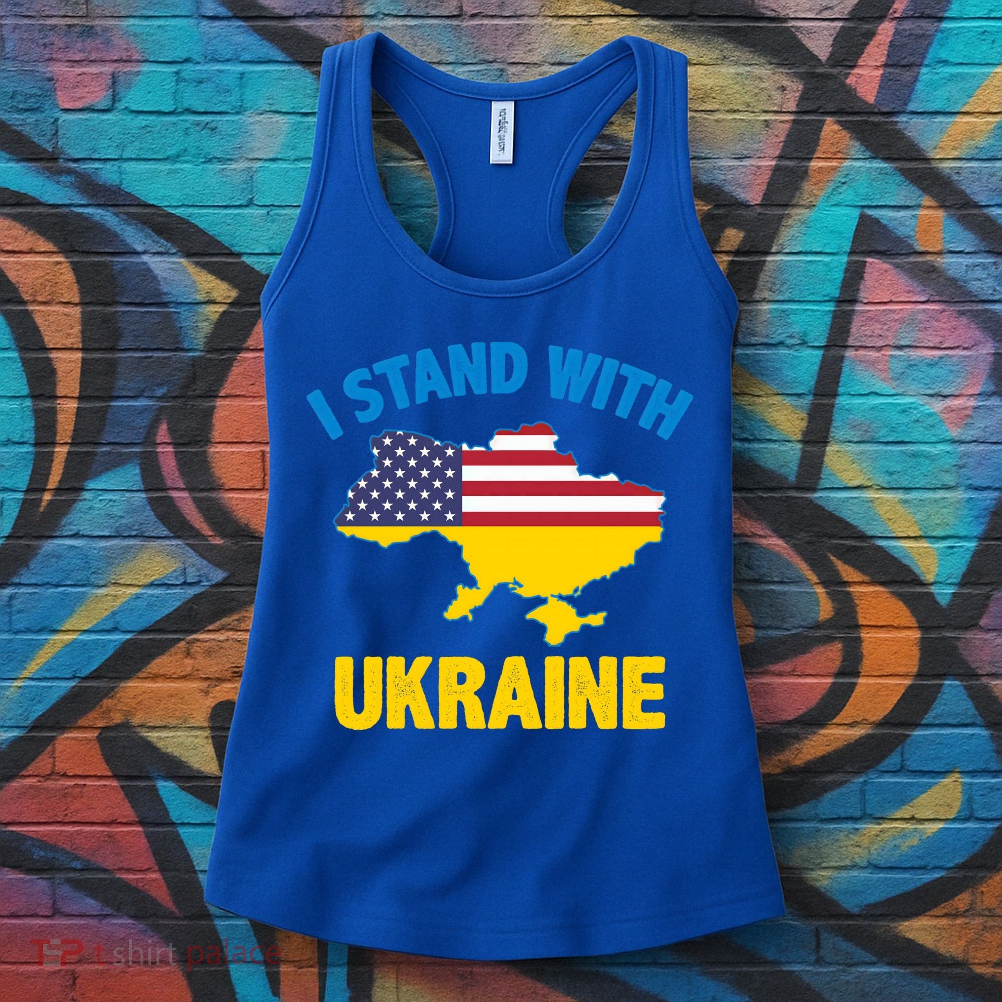 I Stand With Ukraine Map American Flag Us Support Ukrainian Gift Women's Tank Top