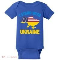 I Stand With Ukraine Map American Flag Us Support Ukrainian Gift Baby Bodysuit thumb 0