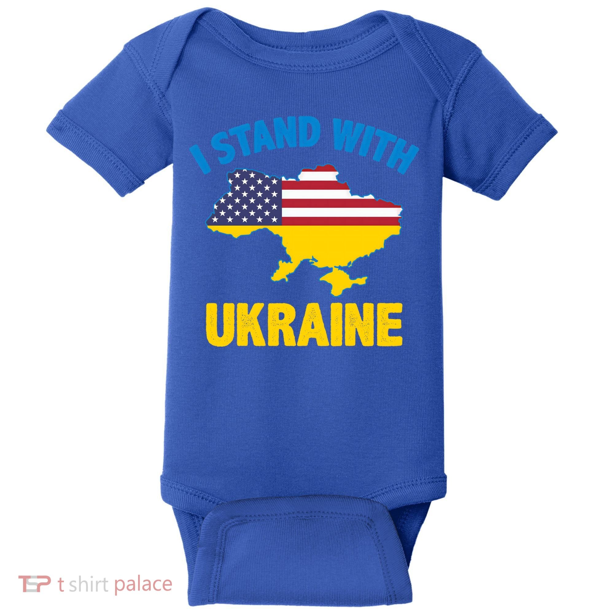 I Stand With Ukraine Map American Flag Us Support Ukrainian Gift Baby Bodysuit