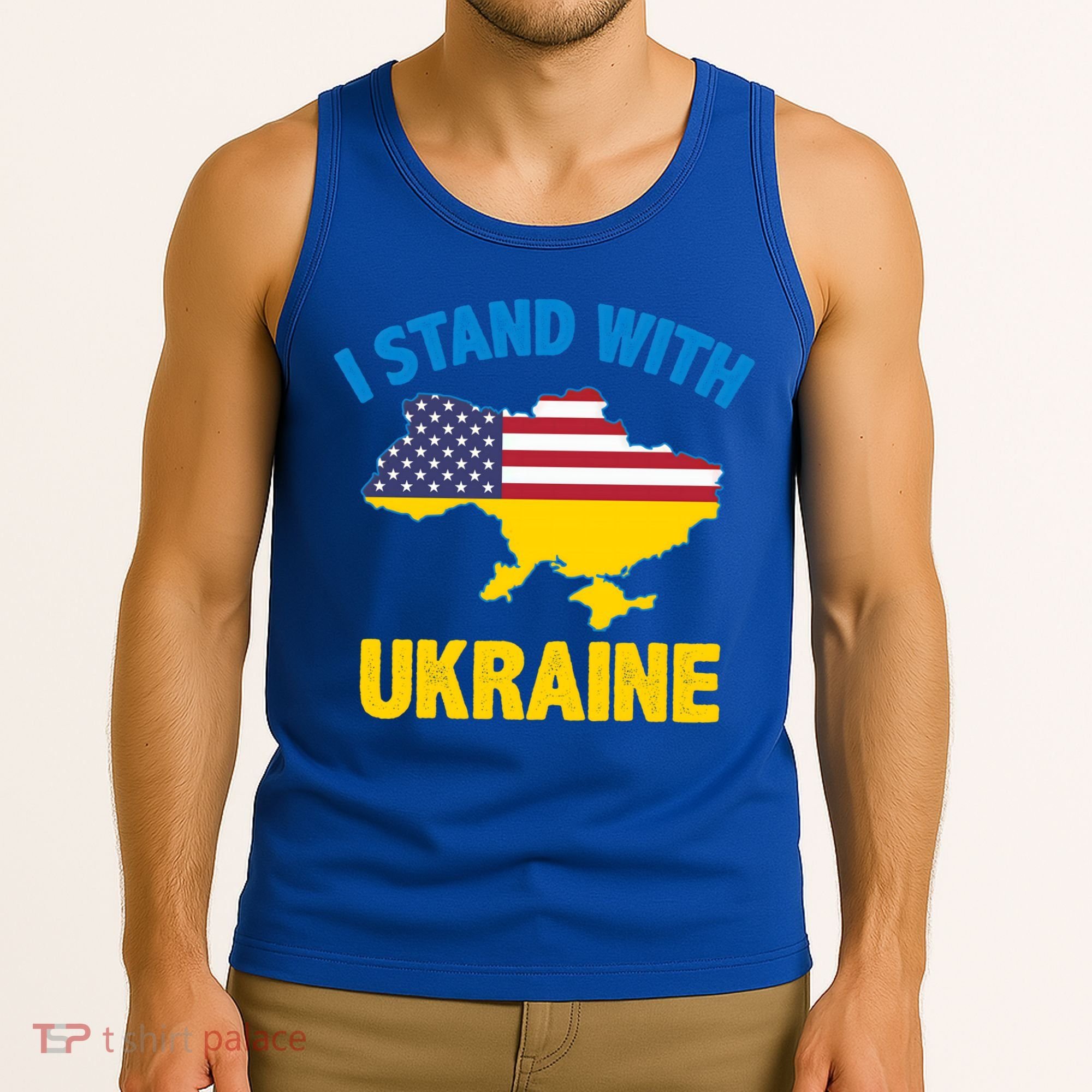 I Stand With Ukraine Map American Flag Us Support Ukrainian Gift Tank Top