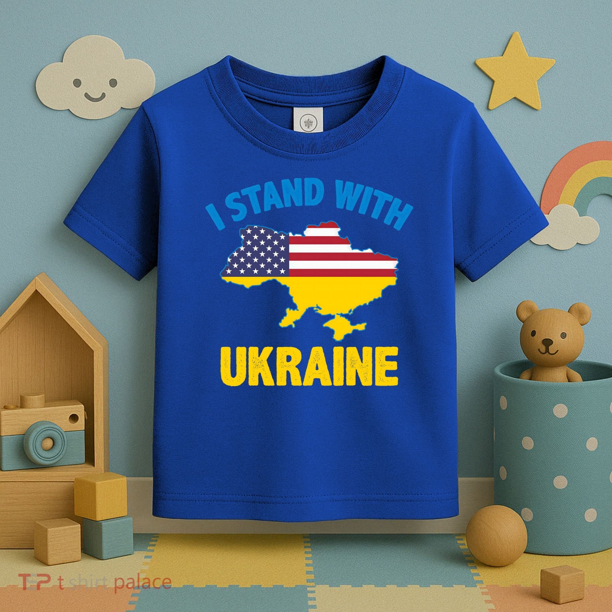 I Stand With Ukraine Map American Flag Us Support Ukrainian Gift Toddler T-Shirt