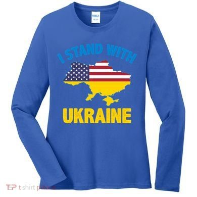 I Stand With Ukraine Map American Flag Us Support Ukrainian Gift Women's Long Sleeve Shirt