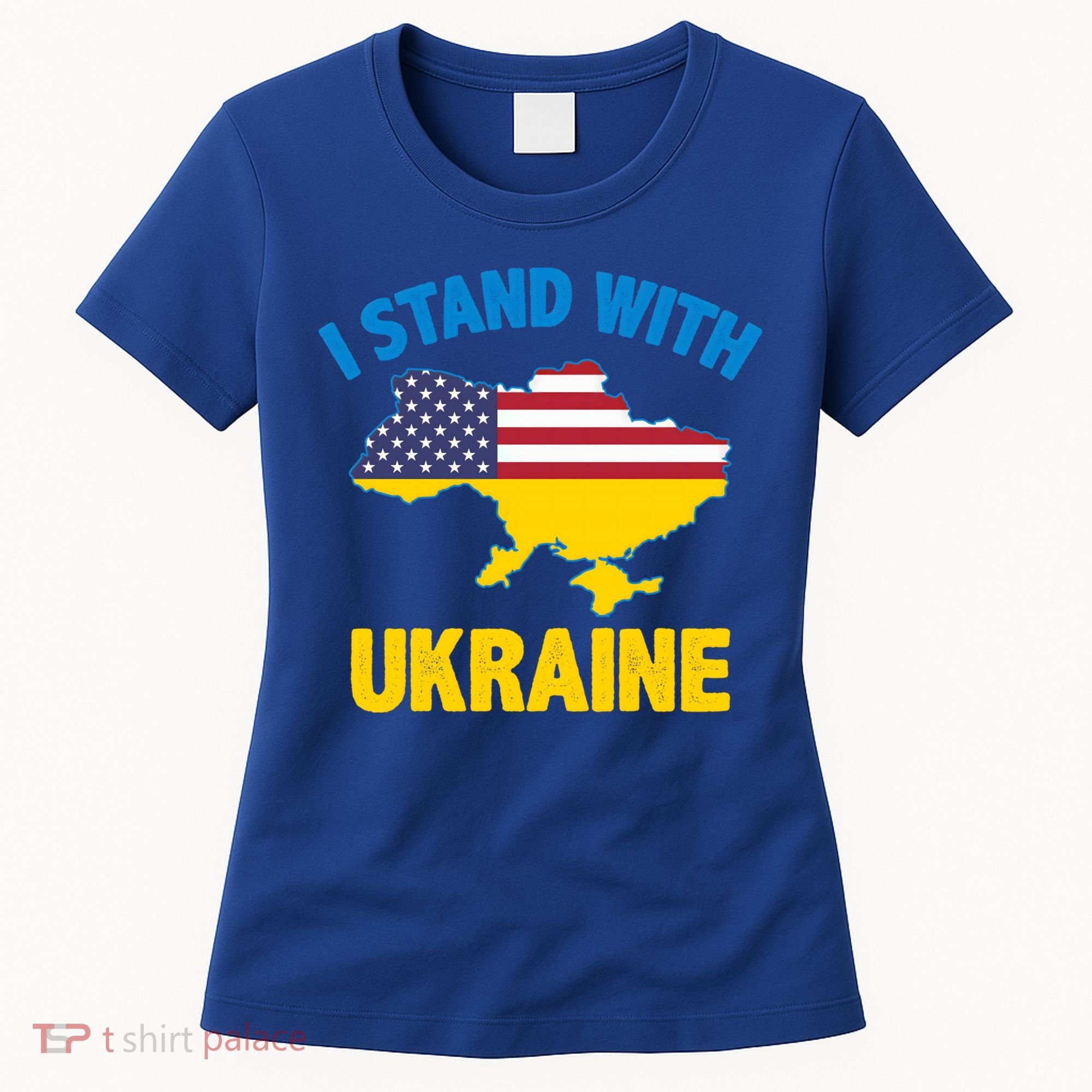 I Stand With Ukraine Map American Flag Us Support Ukrainian Gift Women's T-Shirt