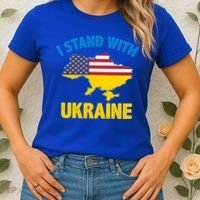 I Stand With Ukraine Map American Flag Us Support Ukrainian Gift Women's T-Shirt thumb 2