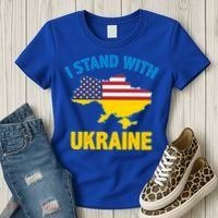 I Stand With Ukraine Map American Flag Us Support Ukrainian Gift Women's T-Shirt thumb 3