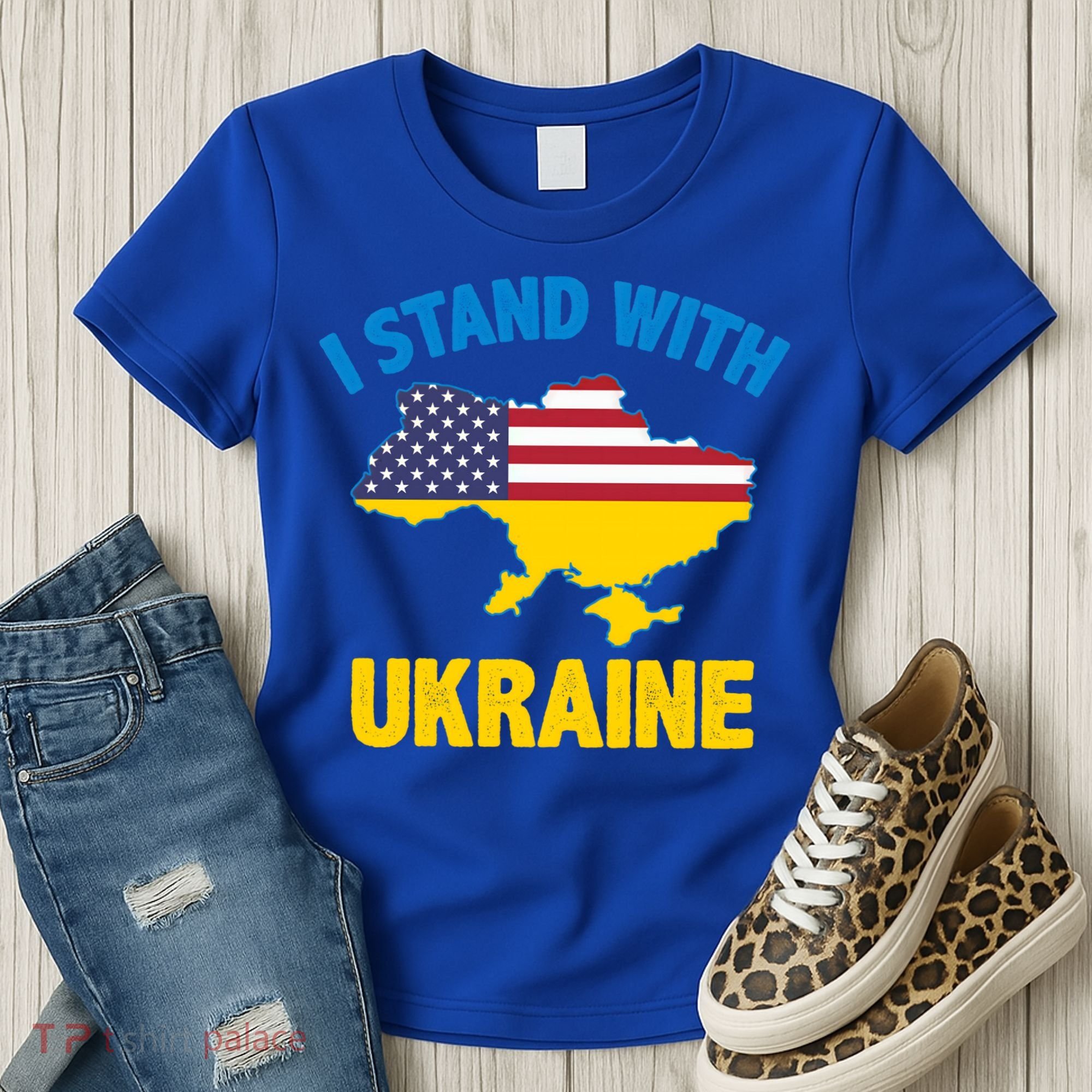 I Stand With Ukraine Map American Flag Us Support Ukrainian Gift Women's T-Shirt