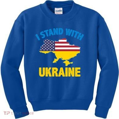 I Stand With Ukraine Map American Flag Us Support Ukrainian Gift Kids Sweatshirt