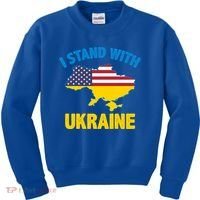 I Stand With Ukraine Map American Flag Us Support Ukrainian Gift Kids Sweatshirt thumb 0