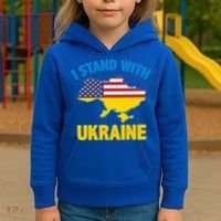 I Stand With Ukraine Map American Flag Us Support Ukrainian Gift Kids Hoodie thumb 3