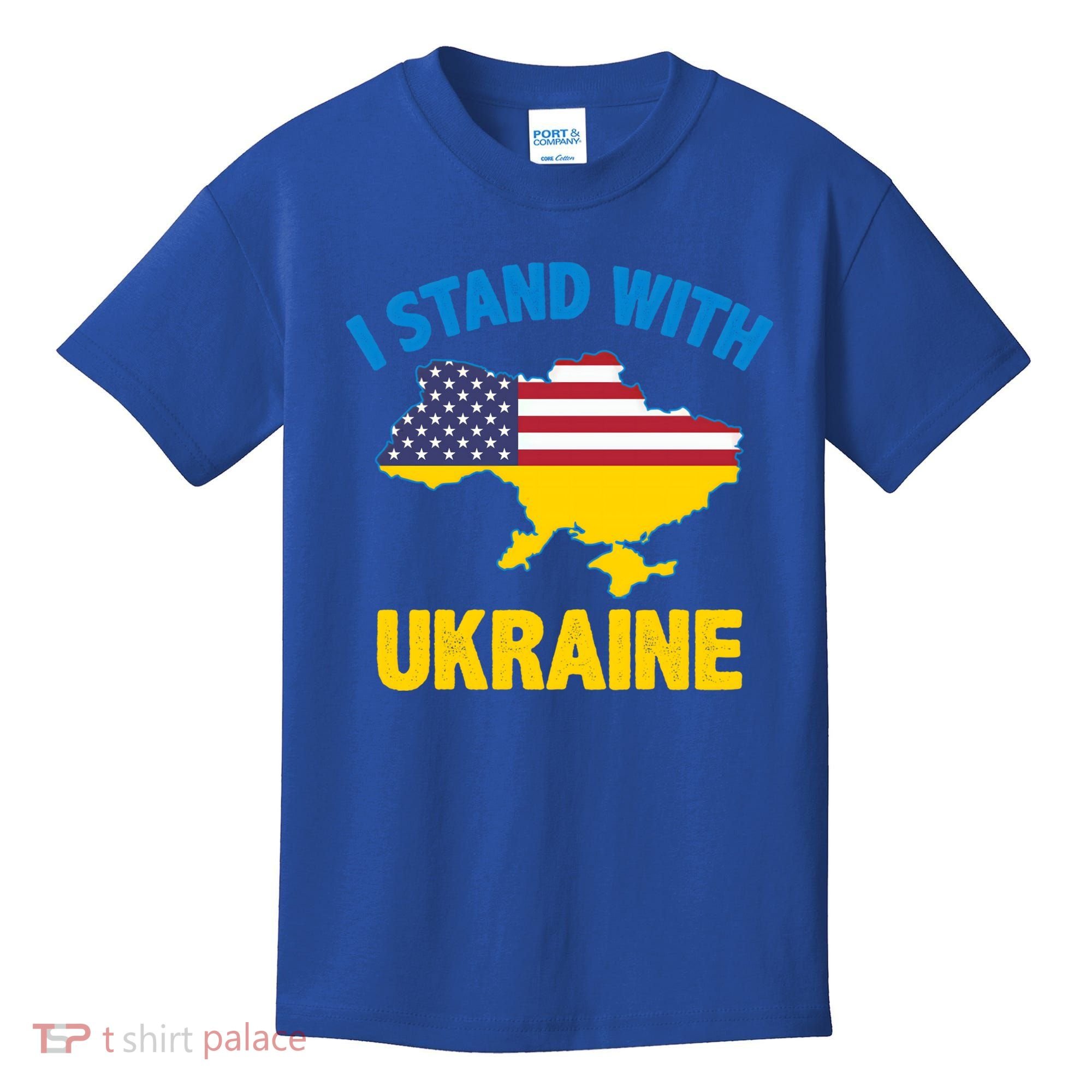 I Stand With Ukraine Map American Flag Us Support Ukrainian Gift Kids T-Shirt