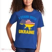 I Stand With Ukraine Map American Flag Us Support Ukrainian Gift Kids T-Shirt thumb 2