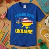 I Stand With Ukraine Map American Flag Us Support Ukrainian Gift Kids T-Shirt thumb 3