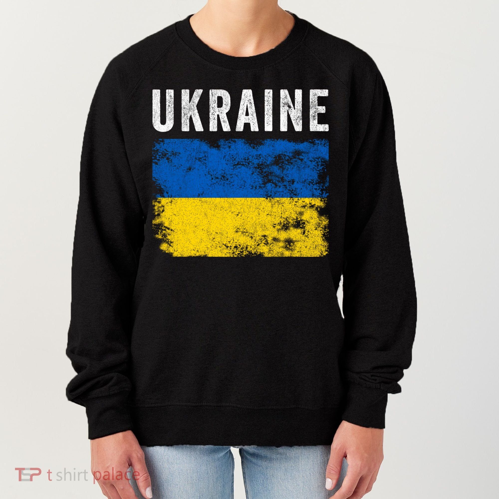 I Stand With Ukraine Flag Yellow And Blue Support The Ukranian Gift Women's Sweatshirt