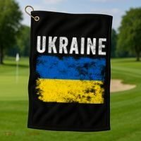 I Stand With Ukraine Flag Yellow And Blue Support The Ukranian Gift Golf Towel thumb 1