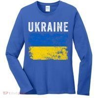 I Stand With Ukraine Flag Yellow And Blue Support The Ukranian Gift Women's Long Sleeve Shirt thumb 0