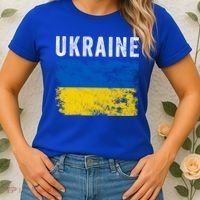 I Stand With Ukraine Flag Yellow And Blue Support The Ukranian Gift Women's T-Shirt thumb 2