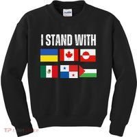 I Stand With Ukraine Canada Greenland Mexico Panama Gaza Kids Sweatshirt thumb 0