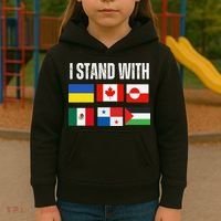 I Stand With Ukraine Canada Greenland Mexico Panama Gaza Kids Hoodie thumb 3
