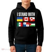 I Stand With Ukraine Canada Greenland Mexico Panama Gaza Kids Hoodie thumb 4