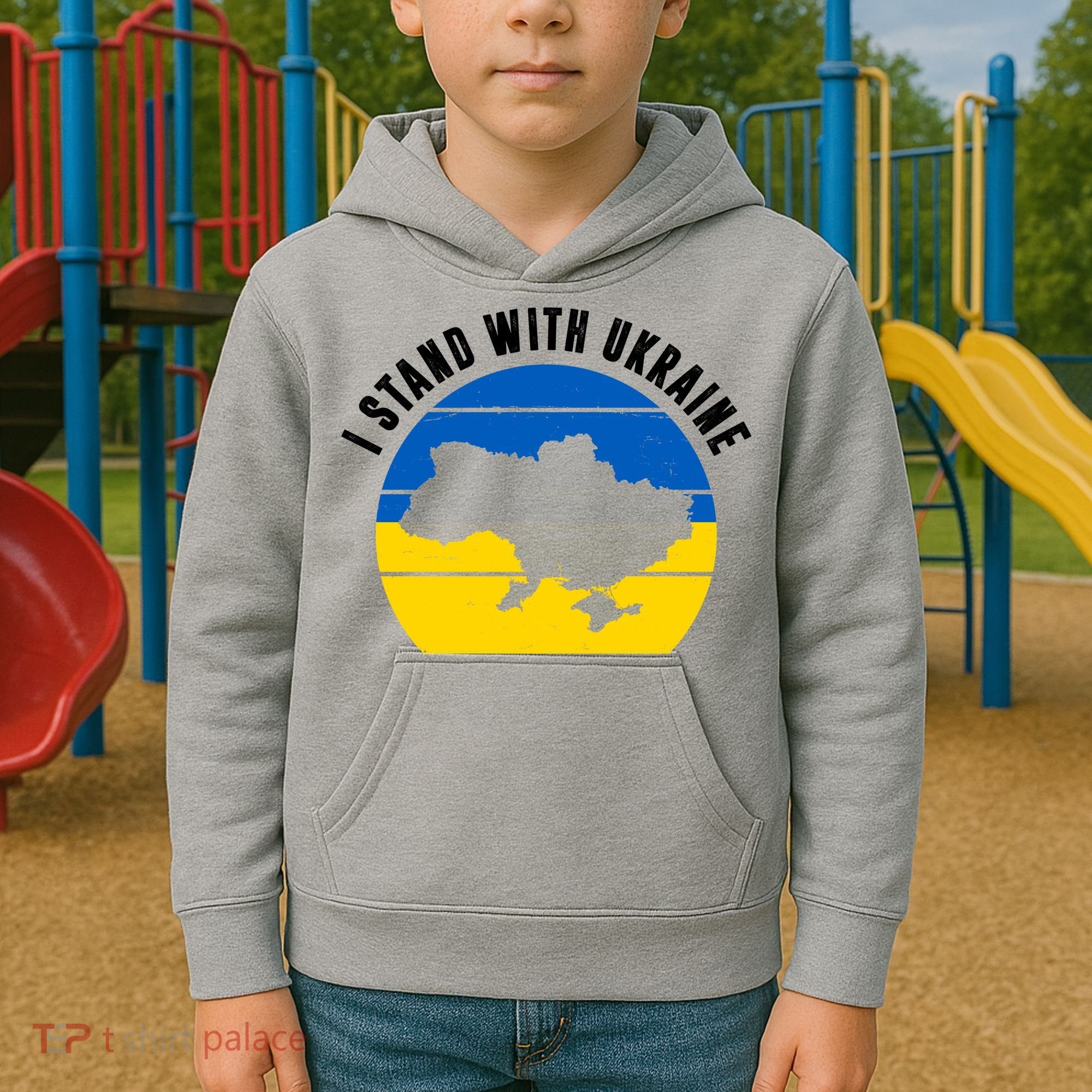 I Stand With Ukraine Ukrainian Map Kids Hoodie