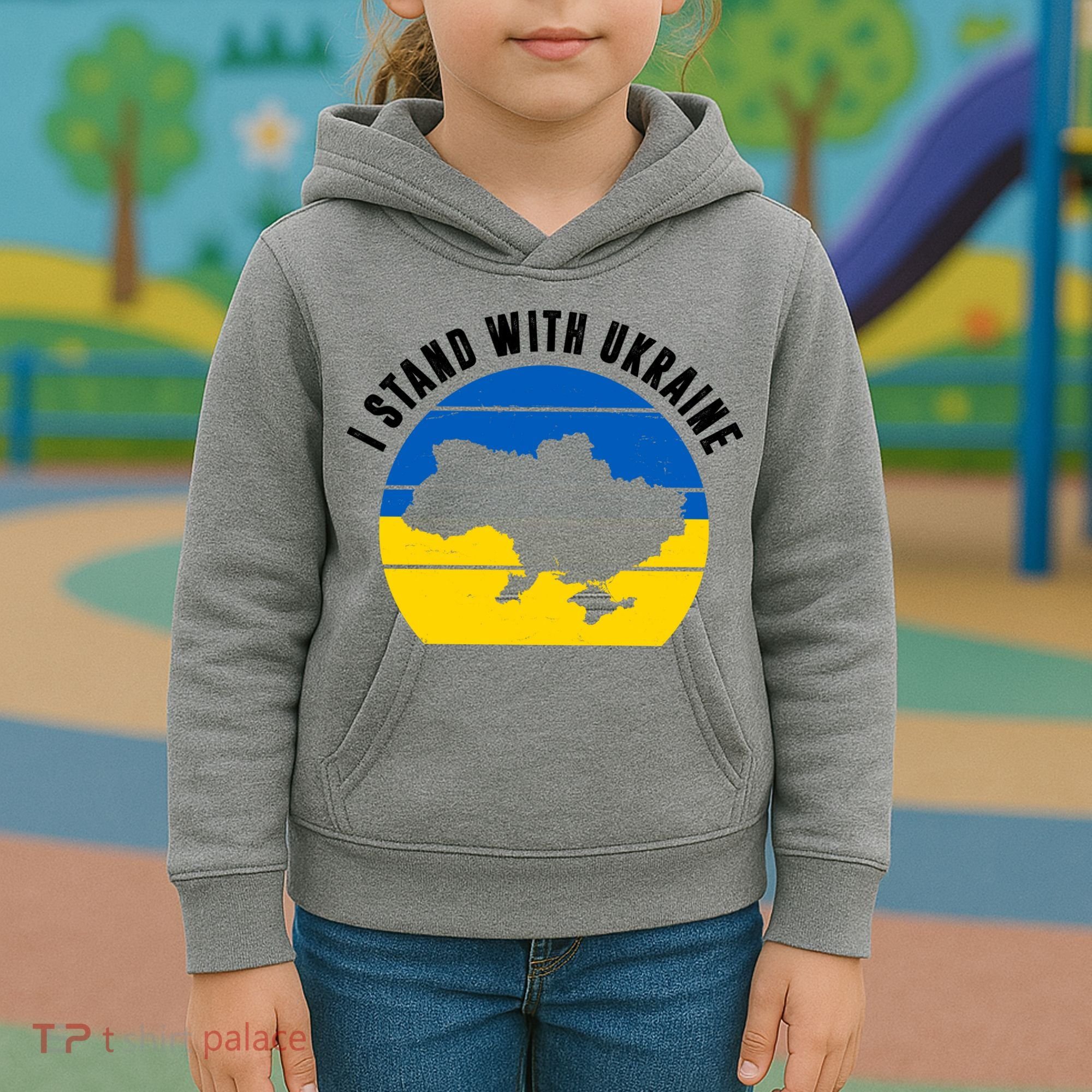 I Stand With Ukraine Ukrainian Map Kids Hoodie