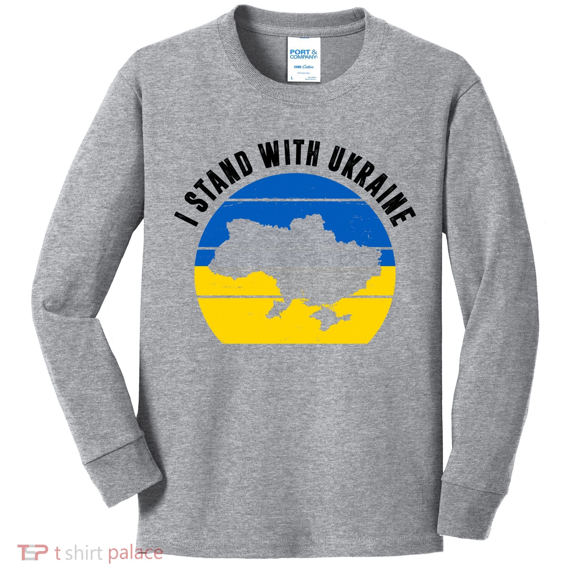 I Stand With Ukraine Ukrainian Map Kids Long Sleeve Shirt
