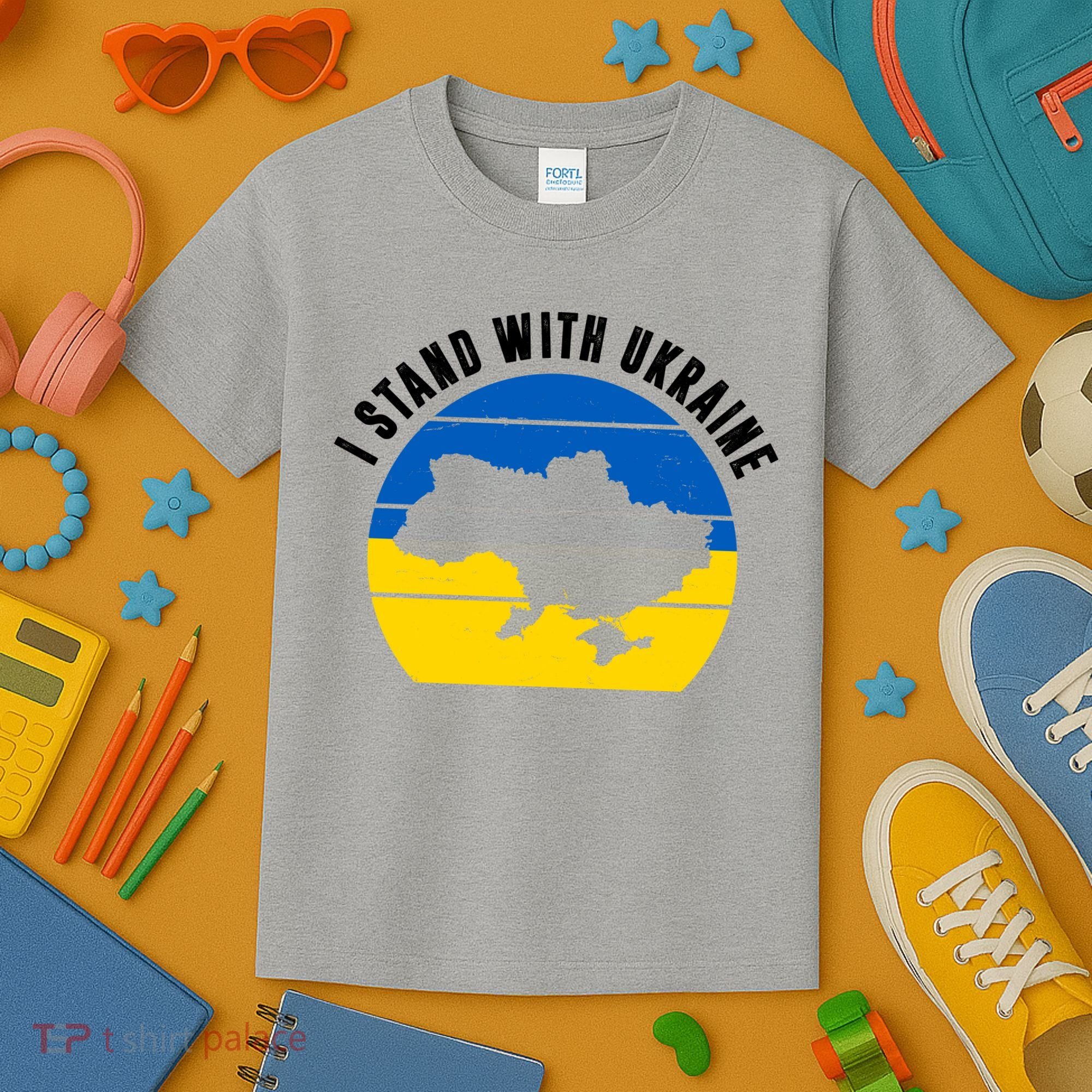I Stand With Ukraine Ukrainian Map Kids T-Shirt