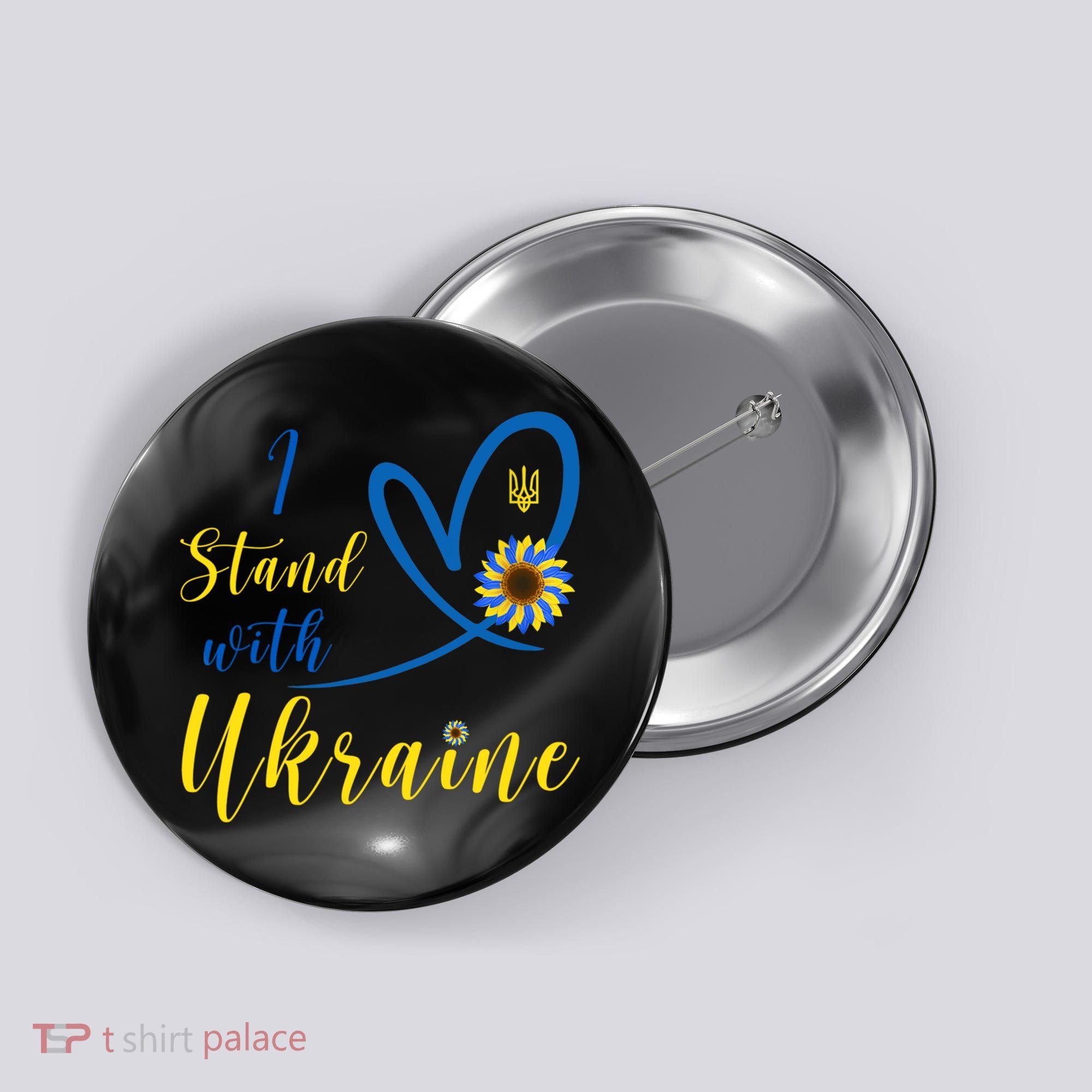 I Stand With Ukraine Flag Symbol Sunflower Button