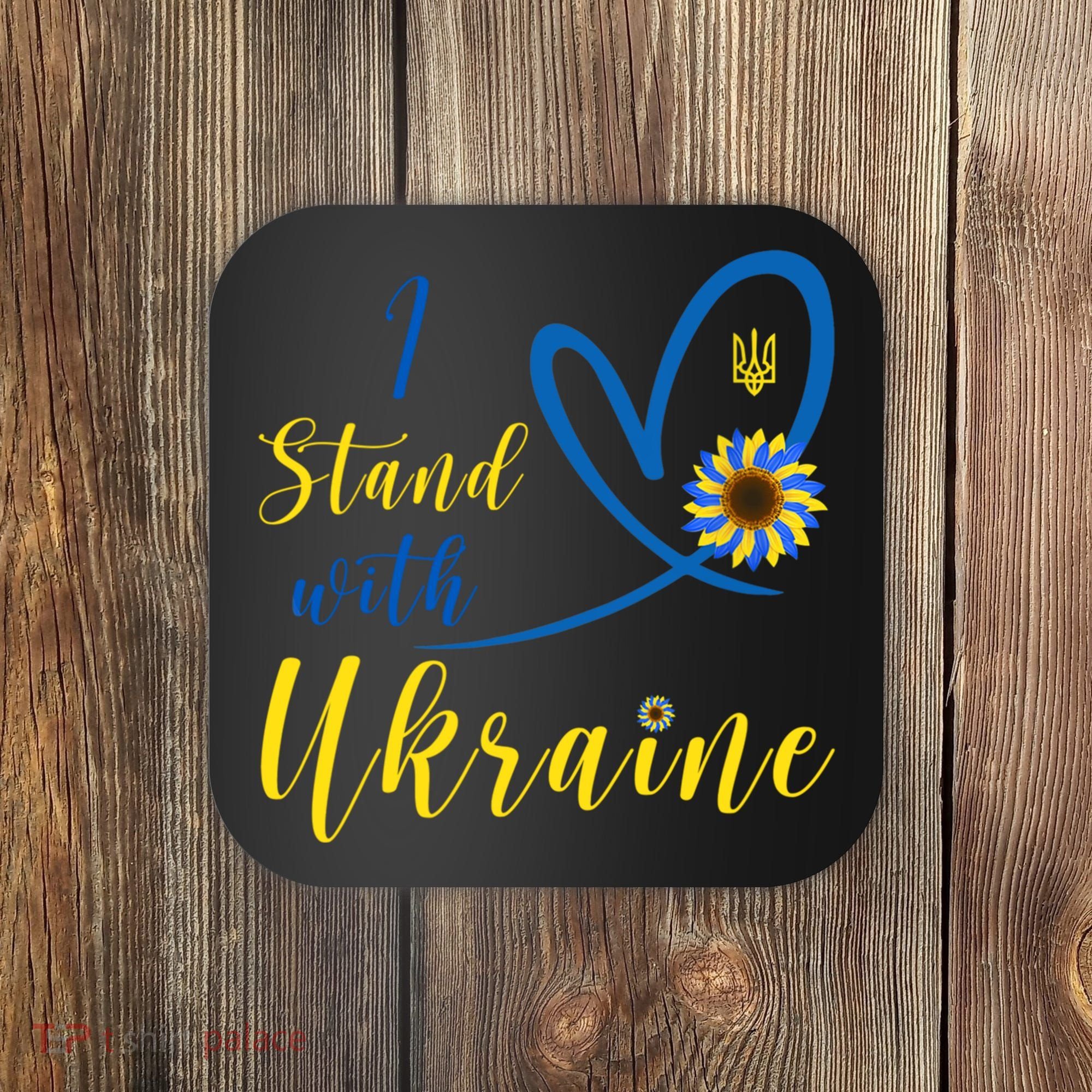 I Stand With Ukraine Flag Symbol Sunflower Coaster